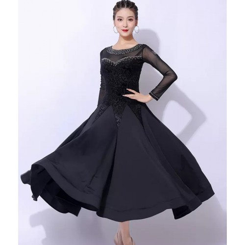 Black velvet ballroom dance dresses for women girls foxtrot waltz tango rhythm ballroom smooth dance long gown for female